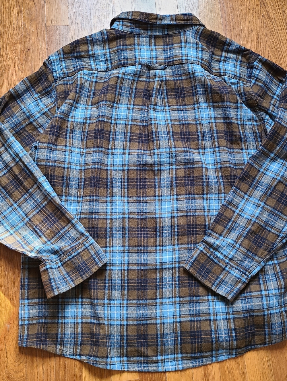 Eddie Bauer Plaid Button-Down Shirt Flannel- Light Blue & Brown Sz XXL - Picture 2 of 6